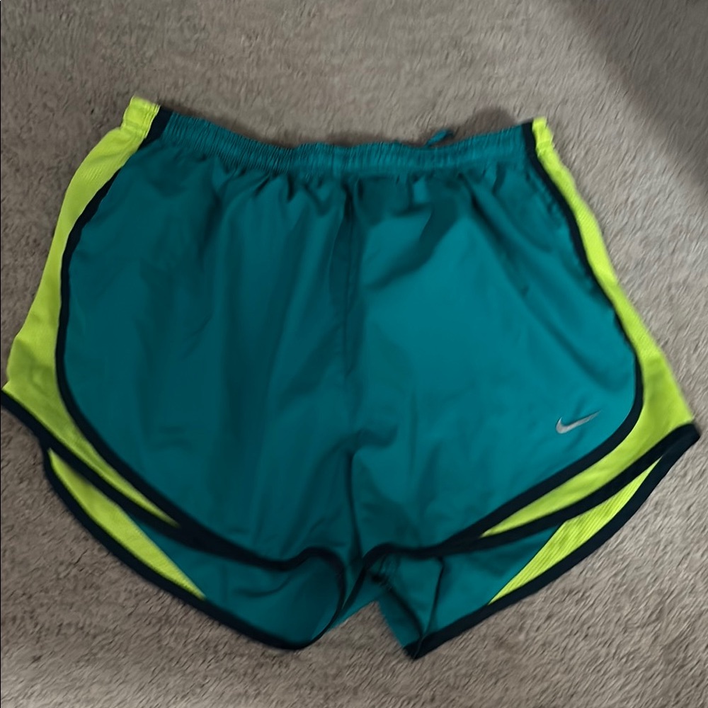 Nike Women's Teal and Yellow Running Shorts